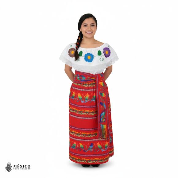 Traditional Mexican Floral Cambaya Dress Set – Handmade Three-Pieces - Picture 5 of 6